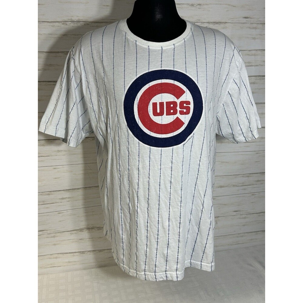 Red Jacket Brand Chicago Cubs White Blue Stripe T-Shirt 100% Cotton Size 2XL XXL